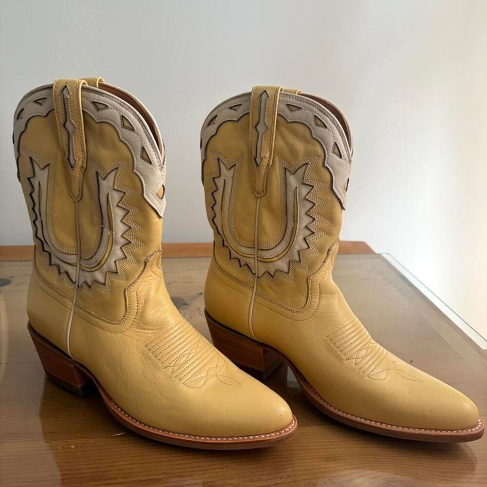 Tecovas Jolene Pale yellow leather cowboy boots size US 9.5